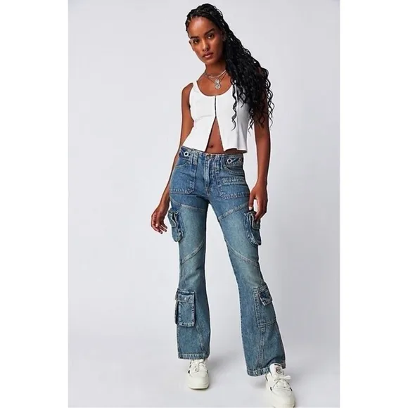 NWT WeThe Free Call Me Crazy Low Rise Flare Cargot in Ballistic Blue SZ 29‎