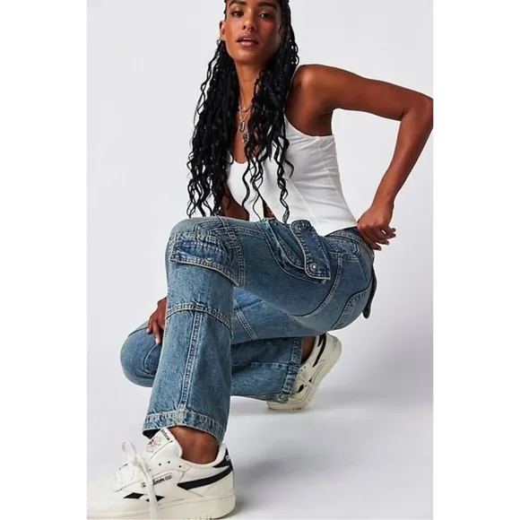 NWT WeThe Free Call Me Crazy Low Rise Flare Cargot in Ballistic Blue SZ 29‎