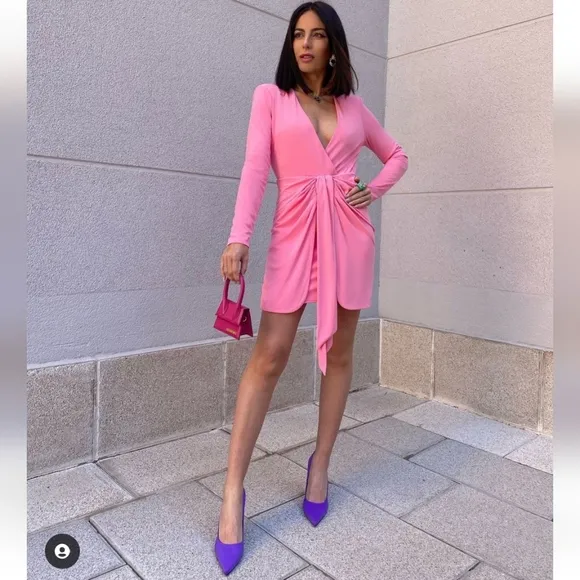 NWT Zara Pink Draped  Mini Dress
