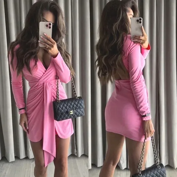 NWT Zara Pink Draped  Mini Dress