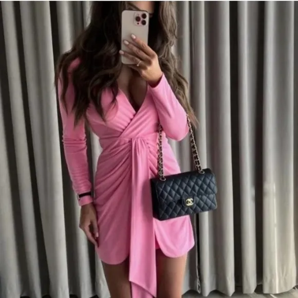 NWT Zara Pink Draped  Mini Dress