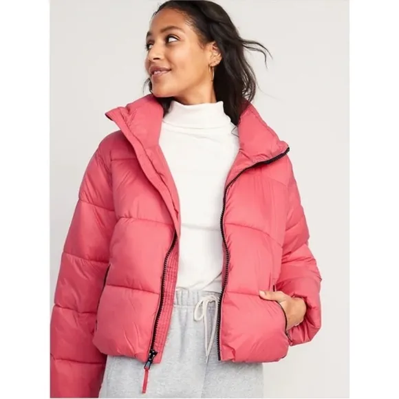 OLD NAVY Water-Resistant Frost Free Short Puffer Jacket in Cactus Flower