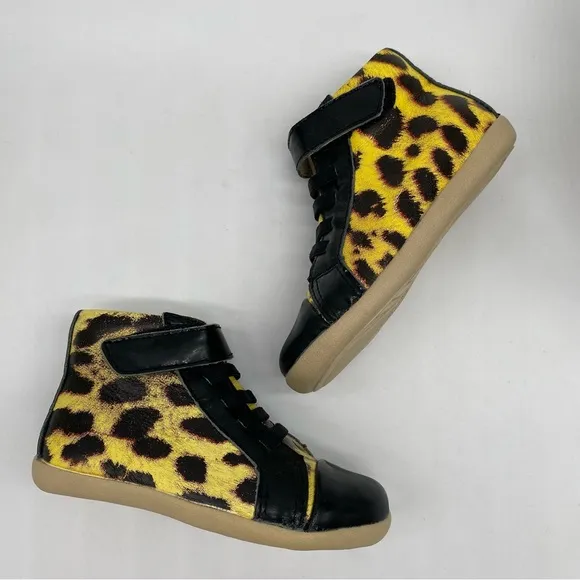 Old Soles toddler unisex Bondi high top yellow black leopard leather shoes in 6