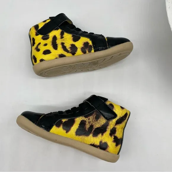 Old Soles toddler unisex Bondi high top yellow black leopard leather shoes in 6