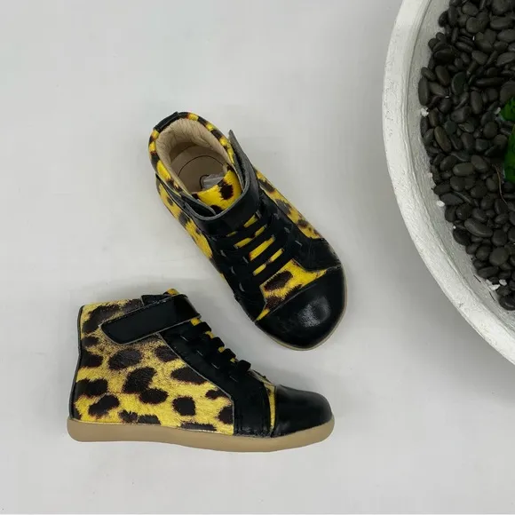 Old Soles toddler unisex Bondi high top yellow black leopard leather shoes in 6