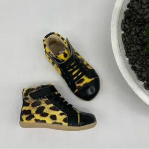 Old Soles toddler unisex Bondi high top yellow black leopard leather shoes in 6