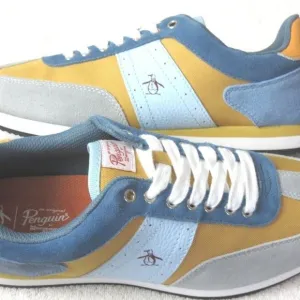 Original Penguin Men's Breaker Jogger Lace Up Suede Nylon Sneakers White Blue