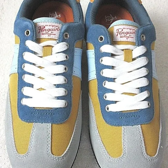 Original Penguin Men's Breaker Jogger Lace Up Suede Nylon Sneakers White Blue