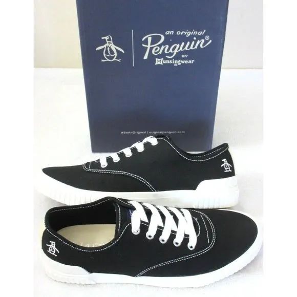 Original Penguin Men's Yeates U Throat Canvas Lace Up Shoes Black White NIB