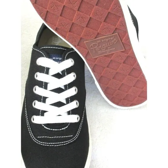 Original Penguin Men's Yeates U Throat Canvas Lace Up Shoes Black White NIB
