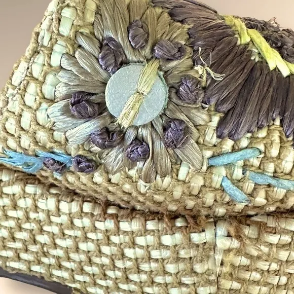Oscar de la Renta  &quot;Anne&quot; Raffia Woven Embroidered Platform Slides Sandals Sz 7