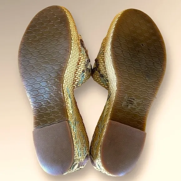 Oscar de la Renta  &quot;Anne&quot; Raffia Woven Embroidered Platform Slides Sandals Sz 7