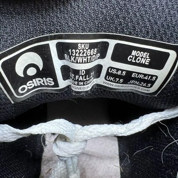 Osiris Clone Men's Size 8.5 Black‎ White Sneakers Skateboarding Shoes Mid Top