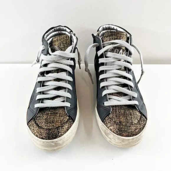 P448 High Top Lace Up Skate Sneakers Black Gold Foil 7