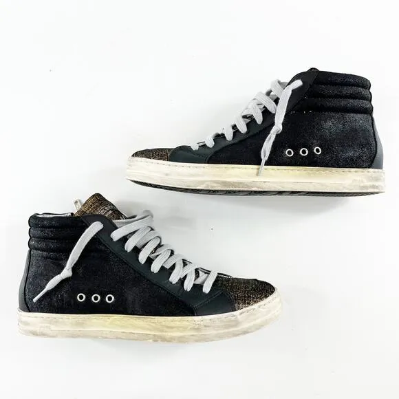 P448 High Top Lace Up Skate Sneakers Black Gold Foil 7