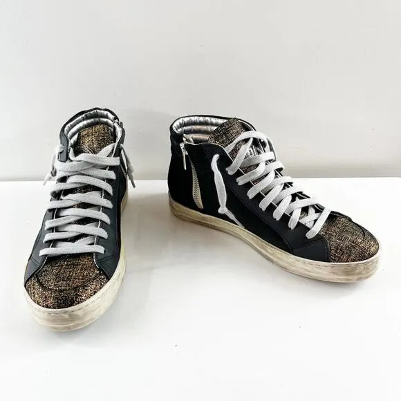 P448 High Top Lace Up Skate Sneakers Black Gold Foil 7