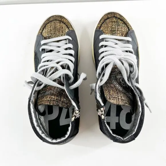 P448 High Top Lace Up Skate Sneakers Black Gold Foil 7