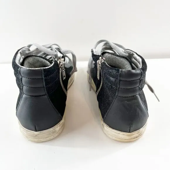 P448 High Top Lace Up Skate Sneakers Black Gold Foil 7