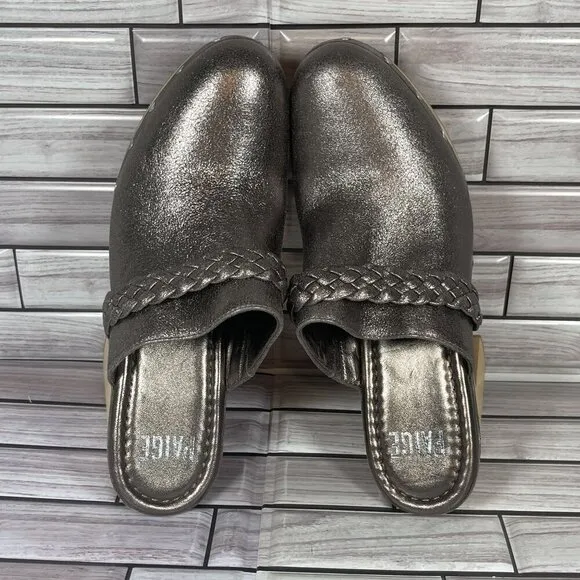 PAIGE Women's Gunmetal Suede Studded Platform Slip-On Clogs Shoe Size 7-NEW