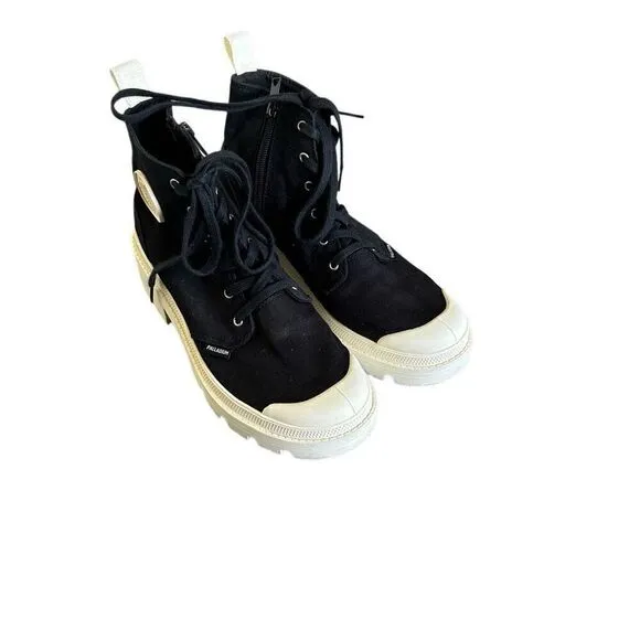 Palladium pallabase twill black and cream high top shoes women