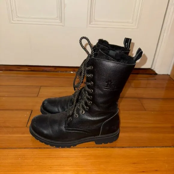 Panama Jack Black Leather Fur-Lined Combat Boots – Rugged Winter-Ready Style