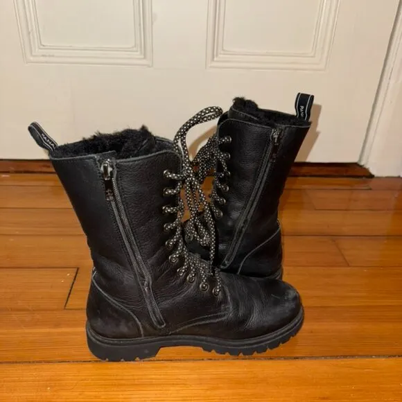 Panama Jack Black Leather Fur-Lined Combat Boots – Rugged Winter-Ready Style
