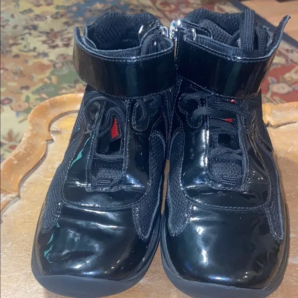 Patent leather Prada high top kids shoes size 34 (2-1/2)