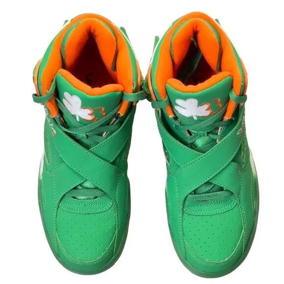 PATRICK EWING Mens Shoes Green Orange Leather High-top Sneaker Basketball Size 7