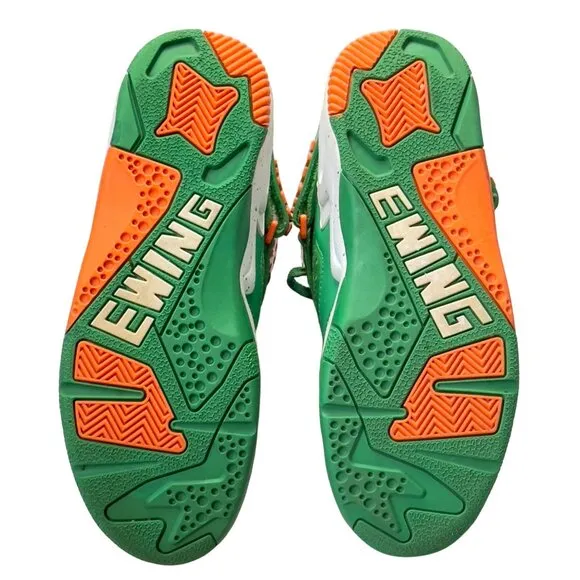 PATRICK EWING Mens Shoes Green Orange Leather High-top Sneaker Basketball Size 7