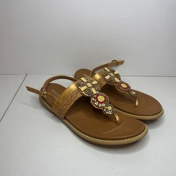 Patrizia Zinzibar Leather Embellished Thong Sandals Slingback Womens