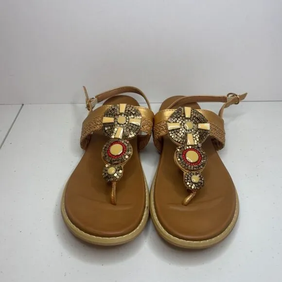 Patrizia Zinzibar Leather Embellished Thong Sandals Slingback Womens