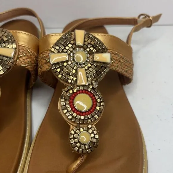 Patrizia Zinzibar Leather Embellished Thong Sandals Slingback Womens