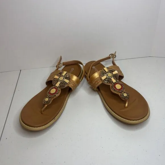Patrizia Zinzibar Leather Embellished Thong Sandals Slingback Womens