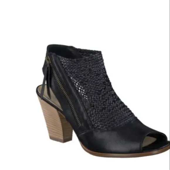 Paul Green Leilani Peep Toe Sandal -Black Woven Nubuck Leather Size 10.5