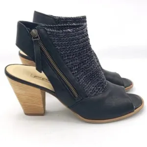 Paul Green Leilani Peep Toe Sandal -Black Woven Nubuck Leather Size 10.5