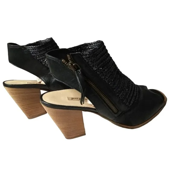Paul Green Leilani Peep Toe Sandal -Black Woven Nubuck Leather Size 10.5