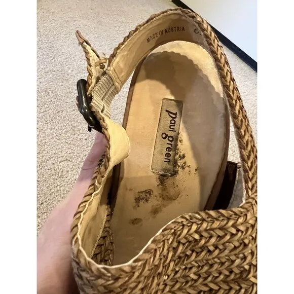 Paul Green Lovely Sandal Sisal Cuoio Woven Slingback Heel, Size US 6.5 $369