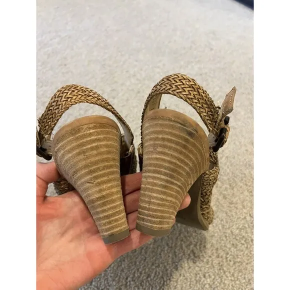 Paul Green Lovely Sandal Sisal Cuoio Woven Slingback Heel, Size US 6.5 $369