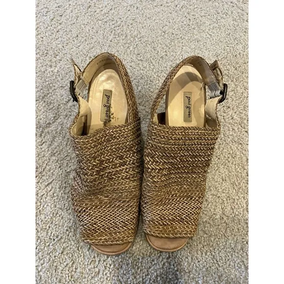 Paul Green Lovely Sandal Sisal Cuoio Woven Slingback Heel, Size US 6.5 $369