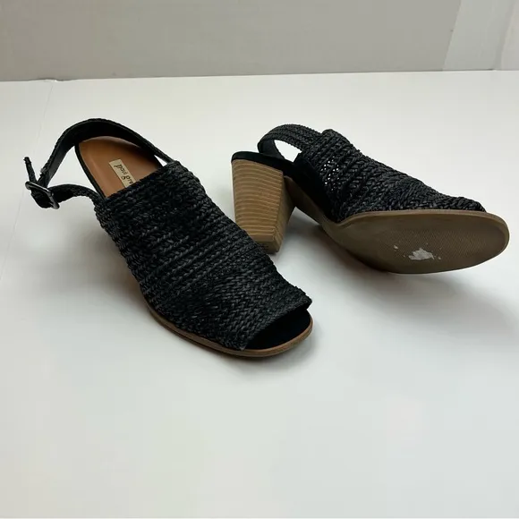 Paul Green Lovely Sandals Black Woven Vamp Slingback Heels US 11 NEW *FLAWED