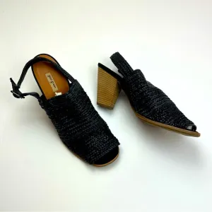 Paul Green Lovely Sandals Black Woven Vamp Slingback Heels US 11 NEW *FLAWED