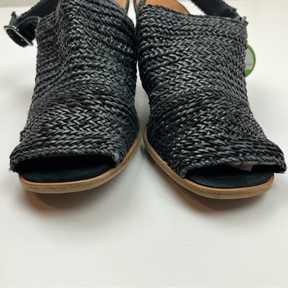 Paul Green Lovely Sandals Black Woven Vamp Slingback Heels US 11 NEW *FLAWED