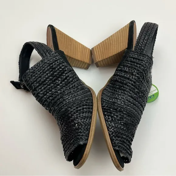 Paul Green Lovely Sandals Black Woven Vamp Slingback Heels US 11 NEW *FLAWED