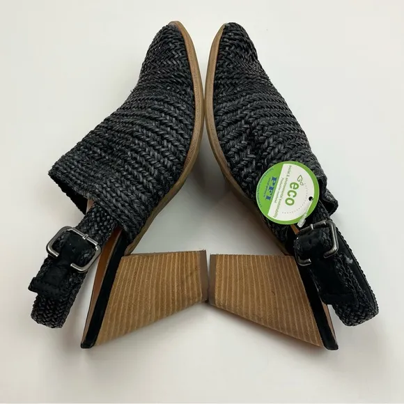 Paul Green Lovely Sandals Black Woven Vamp Slingback Heels US 11 NEW *FLAWED