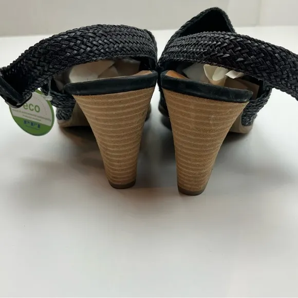Paul Green Lovely Sandals Black Woven Vamp Slingback Heels US 11 NEW *FLAWED