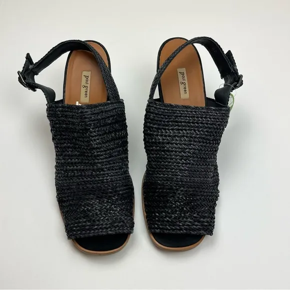 Paul Green Lovely Sandals Black Woven Vamp Slingback Heels US 11 NEW *FLAWED