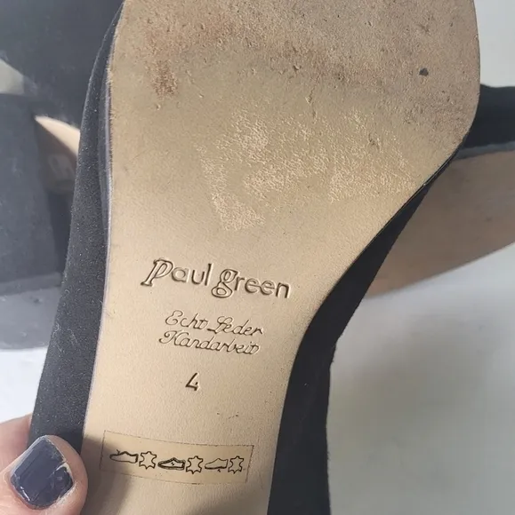 Paul Green Munchen Black Suede Peep Toe Sling Back Strappy Sandals Block  Heel