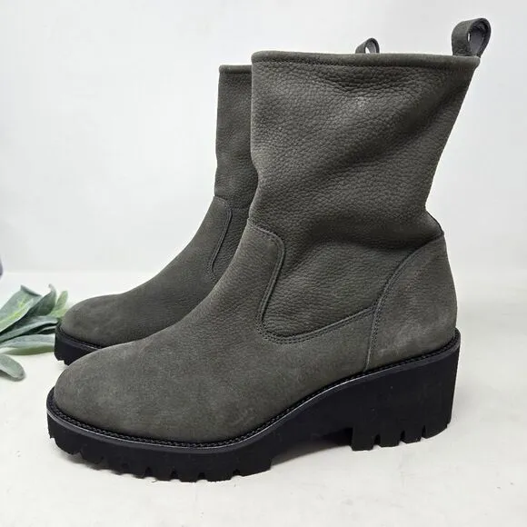 PAUL GREEN Newbury Suede Gray Leather Wedge Chunky Heeled Boots Size 7 UK NWT