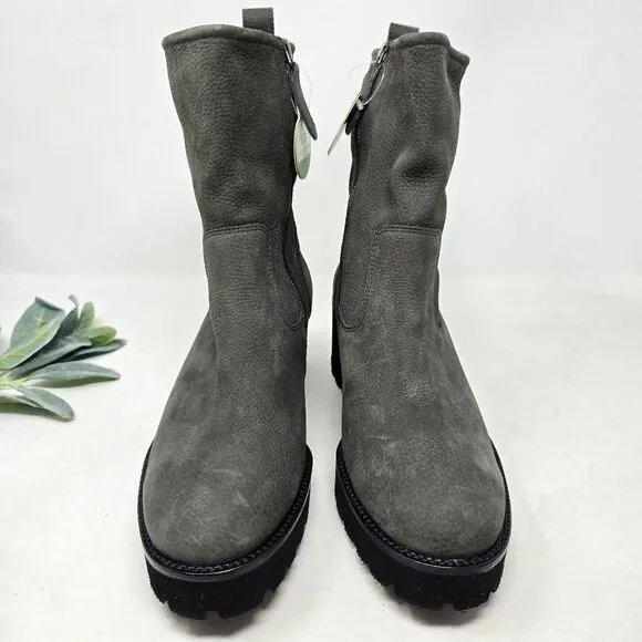 PAUL GREEN Newbury Suede Gray Leather Wedge Chunky Heeled Boots Size 7 UK NWT