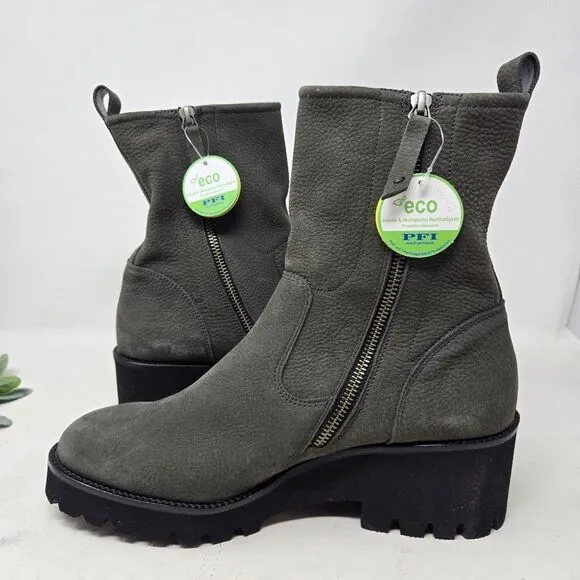 PAUL GREEN Newbury Suede Gray Leather Wedge Chunky Heeled Boots Size 7 UK NWT